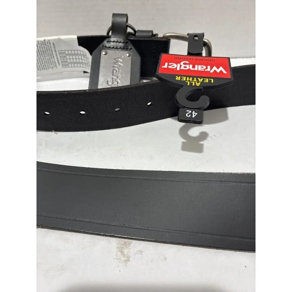 New Wrangler Men's Genuine Black Leather Casual Belt free key fob metal buckle s